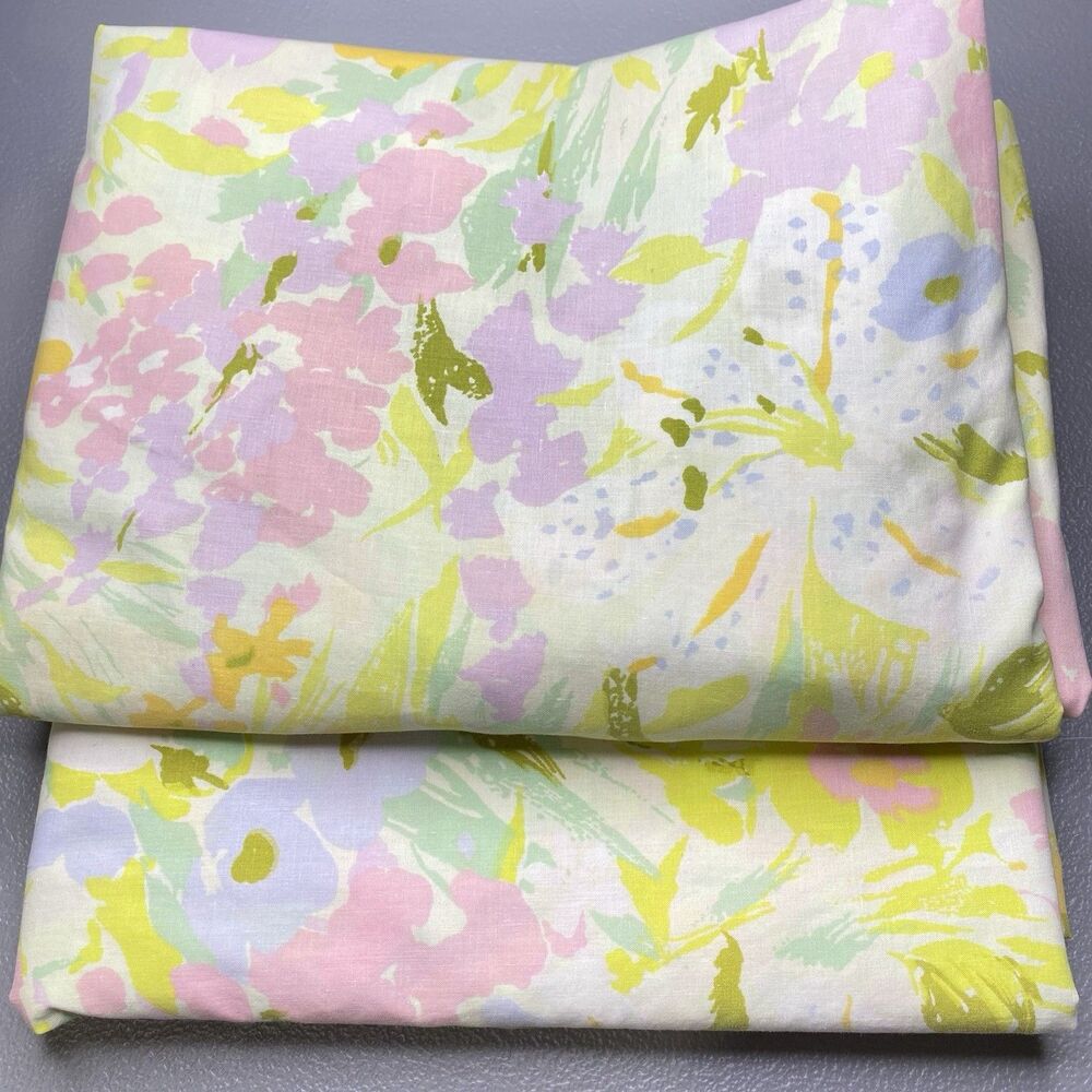 Sears Roebuck Vintage Sheets Set Meadow Song Floral Perma Press Percale Full USA